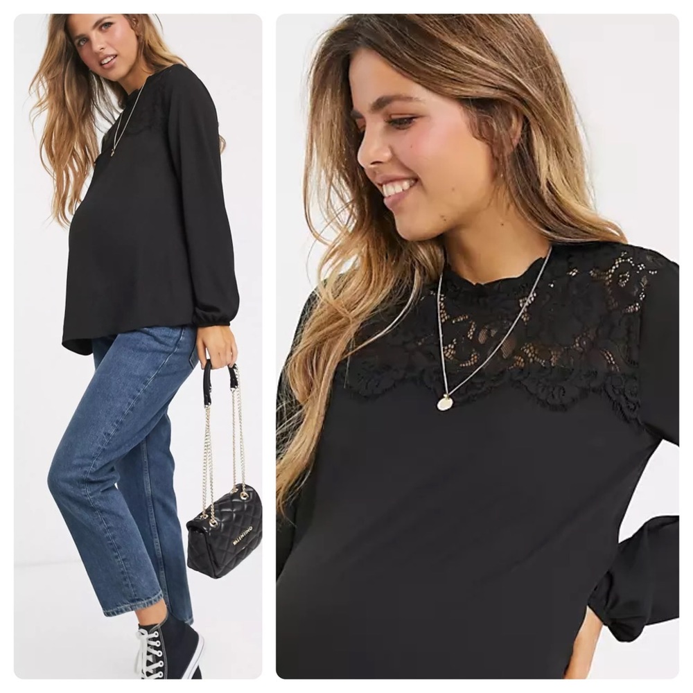NEW LOOK maternity lace panel blouse black
